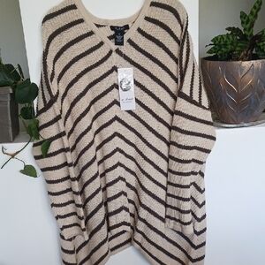 NWT Chic Striped V-Neck Sweater in Cream and Brown